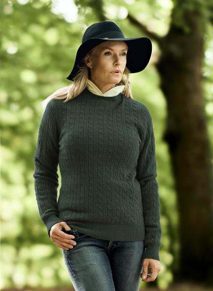 Women Crew Neck Cable Brown