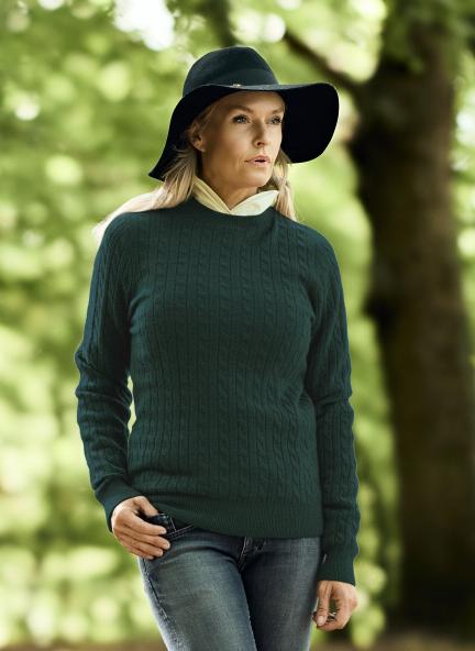 Women Crew Neck Cable Brown