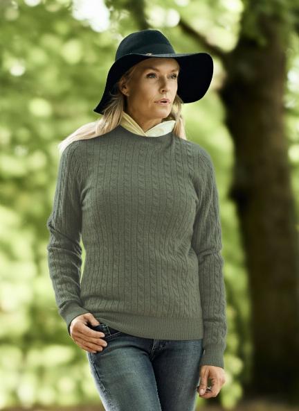 Women Crew Neck Cable Brown
