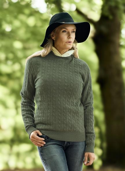 Women Crew Neck Cable Brown