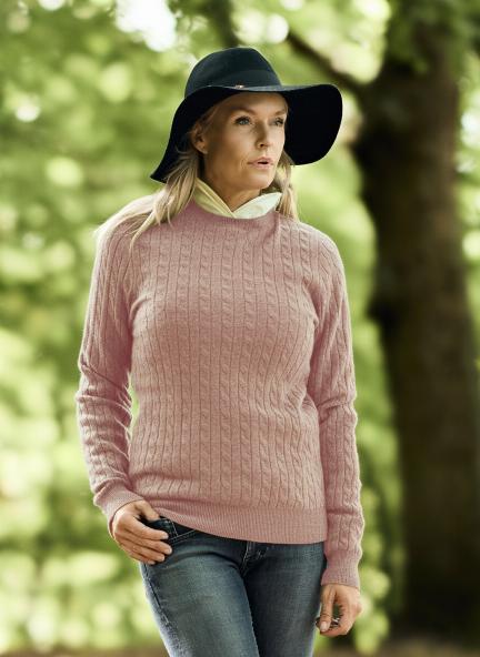 Women Crew Neck Cable Brown