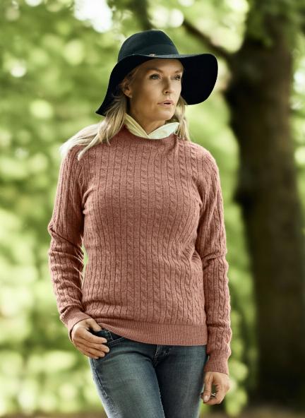 Women Crew Neck Cable Brown
