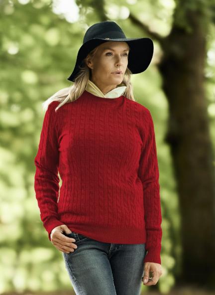 Women Crew Neck Cable Brown