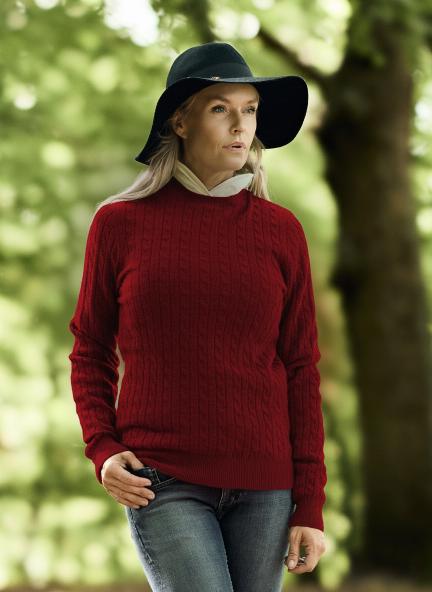 Women Crew Neck Cable Brown