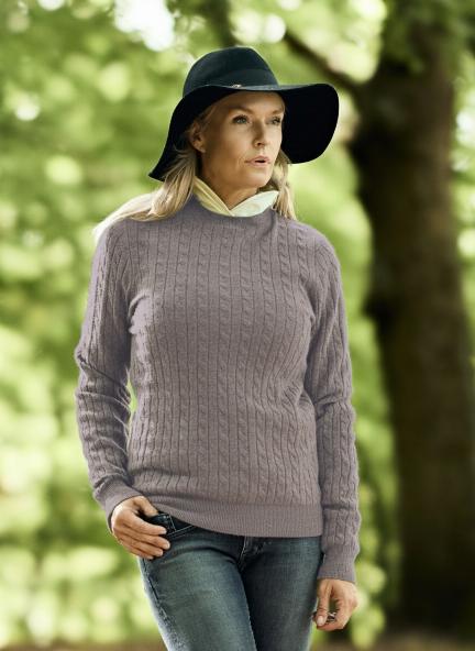Women Crew Neck Cable Brown