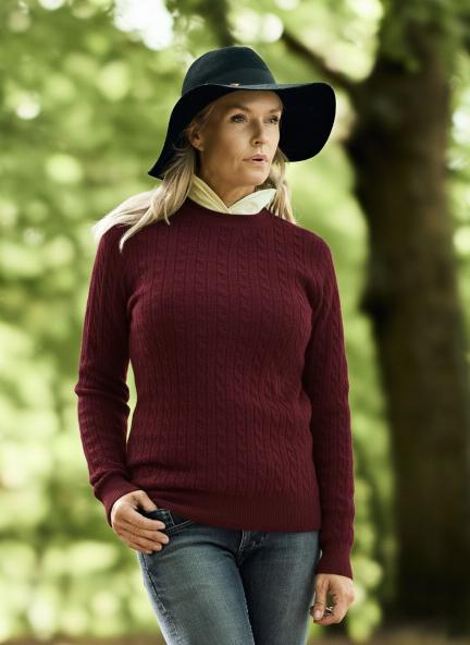 Women Crew Neck Cable Brown