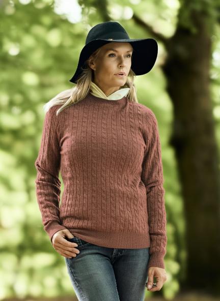 Women Crew Neck Cable Brown