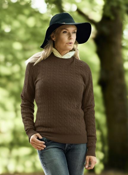 Women Crew Neck Cable Brown
