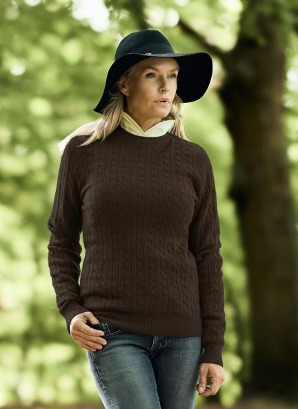Women Crew Neck Cable Brown
