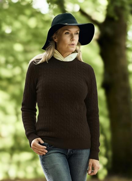 Women Crew Neck Cable Brown
